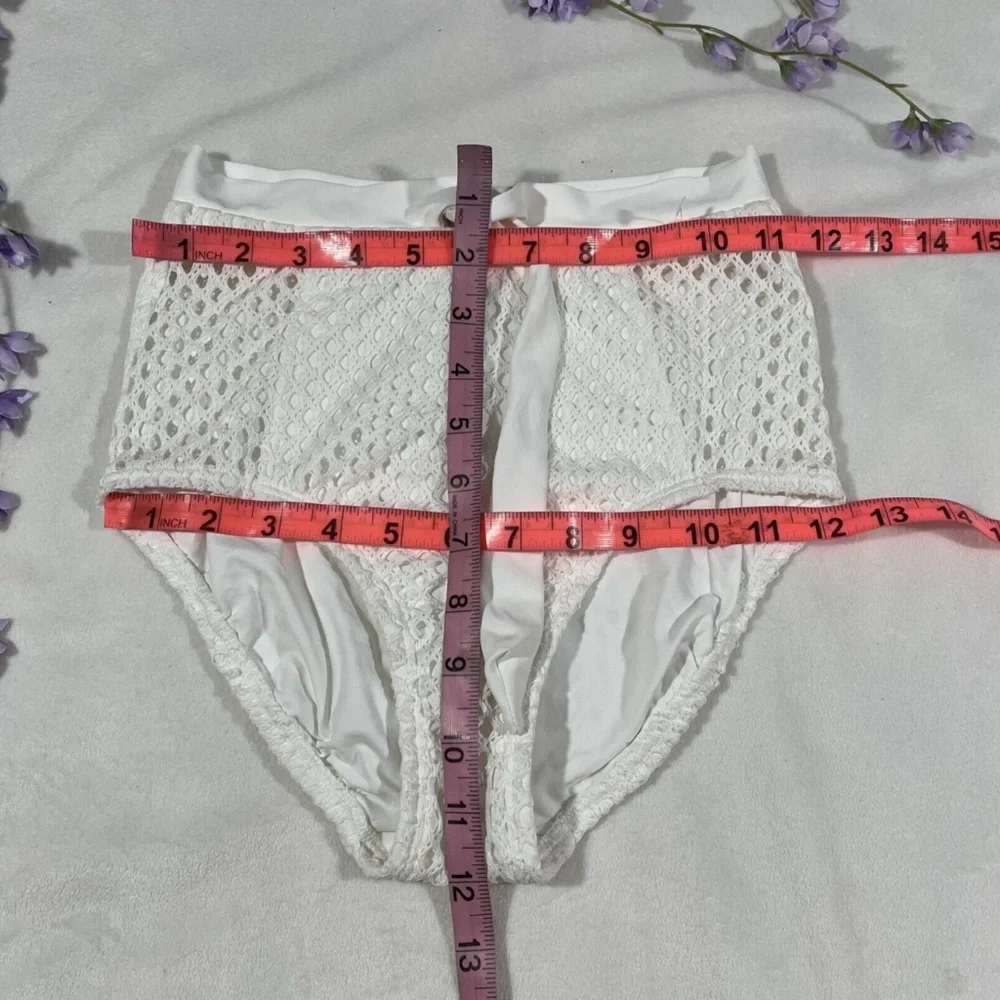 NEW Robin Piccone‎ [ Small ] Mesh High Waisted Front Tie Bikini Bottom White